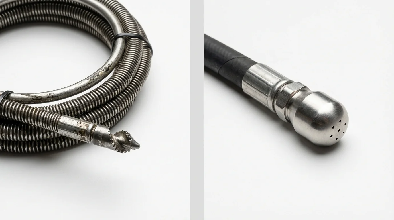 Drain snake cable and hydro jetting nozzle used for drain cleaning in Forks, WA