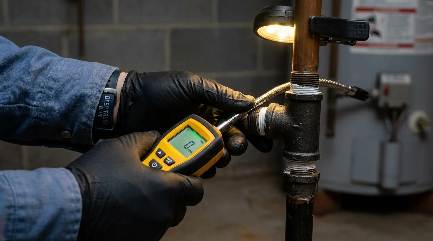 Gas leak detection with electronic sniffer by Johns Plumbing LLC in Forks