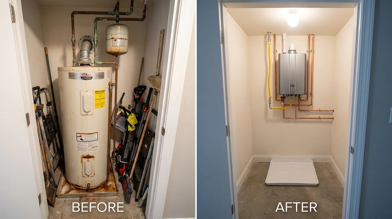 Tank water heater versus wall-mounted tankless unit comparison for Forks, WA homeowners
