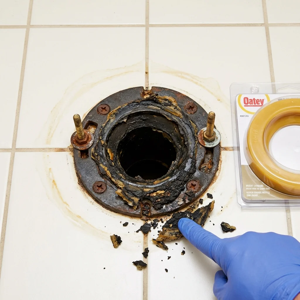 Failed wax ring showing water seepage at the base of a toilet in a Forks, WA home