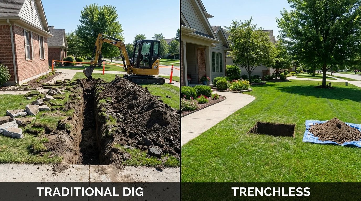 Trenchless sewer repair with minimal yard damage versus traditional excavation in Forks, WA